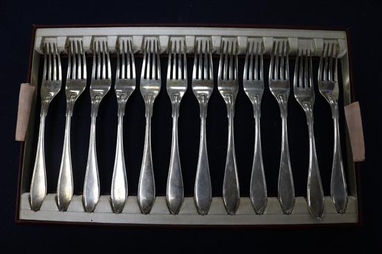 A cased set of twelve pairs of Swedish silver dessert eaters